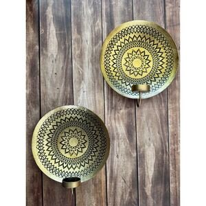 Gold Mandala Wall Sconce Set of 2 Metal Tea Light Candle Holders Boho‎ Decor